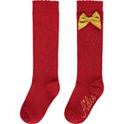 Girls Red & Gold Bow Socks, 1, hi-res