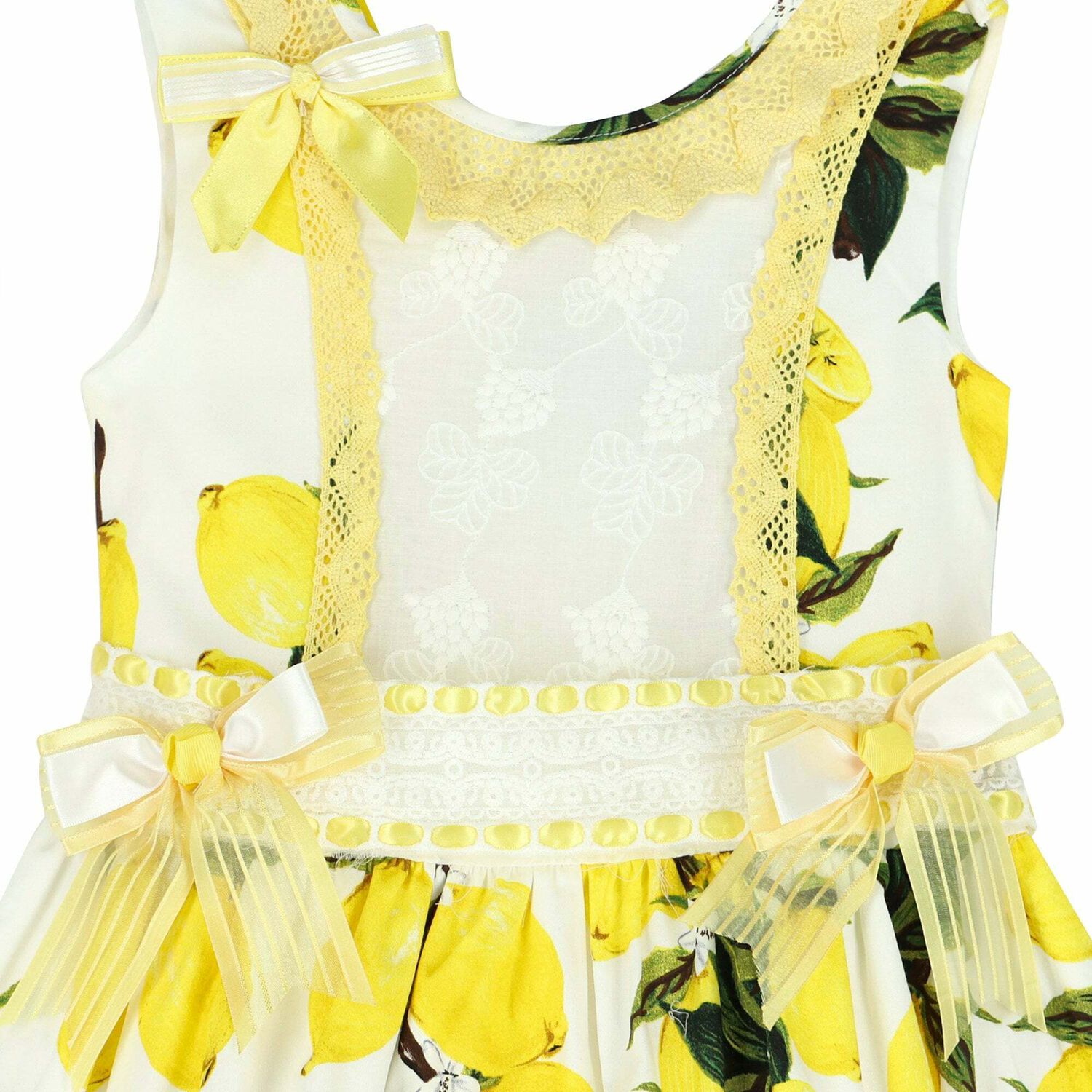 Girls White & Yellow Lemon Dress, 1, hi-res