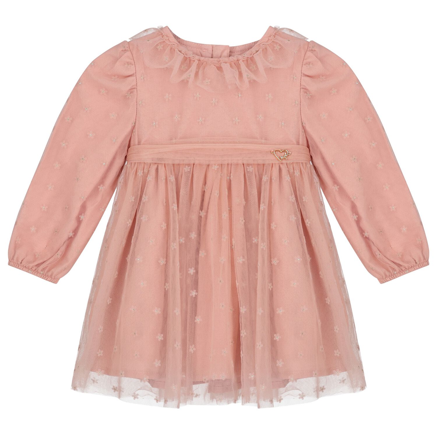 Younger Girls Pink Floral Tulle Dress, 1, hi-res