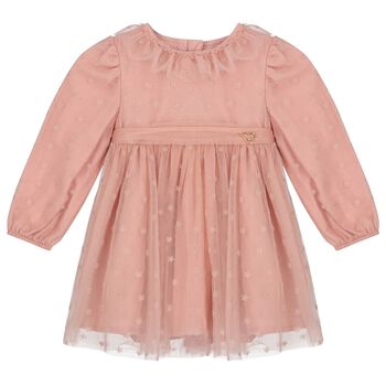 Younger Girls Pink Floral Tulle Dress
