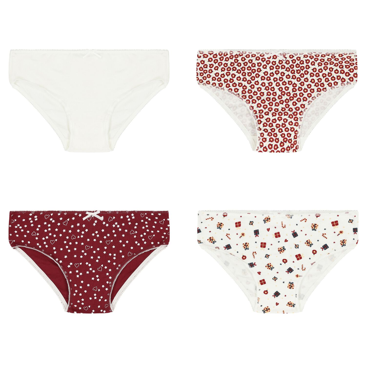 Girls Red & White Briefs (4 Pack), 2, hi-res image number null
