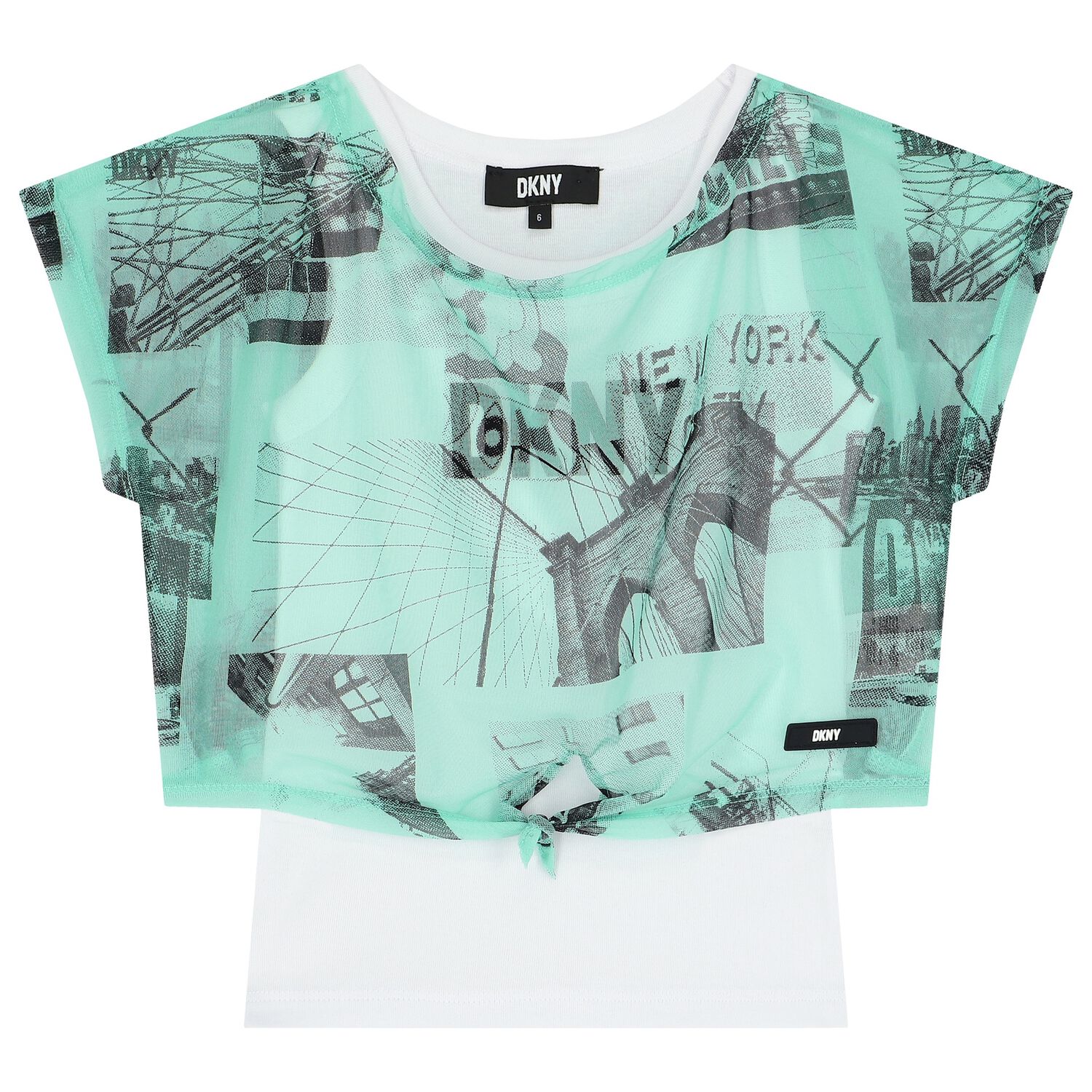 Girls White & Green Logo 2-in-1 Top, 1, hi-res image number null