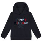 Boys Navy Blue Logo Hooded Top, 1, hi-res
