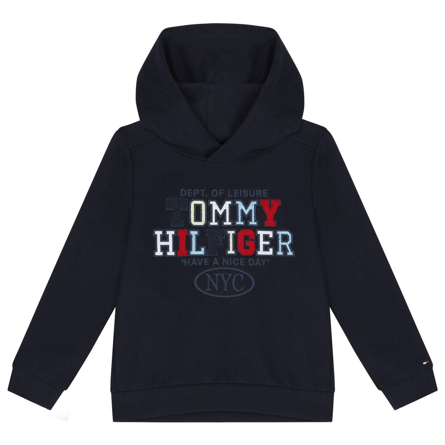 Boys Navy Blue Logo Hooded Top, 1, hi-res image number null