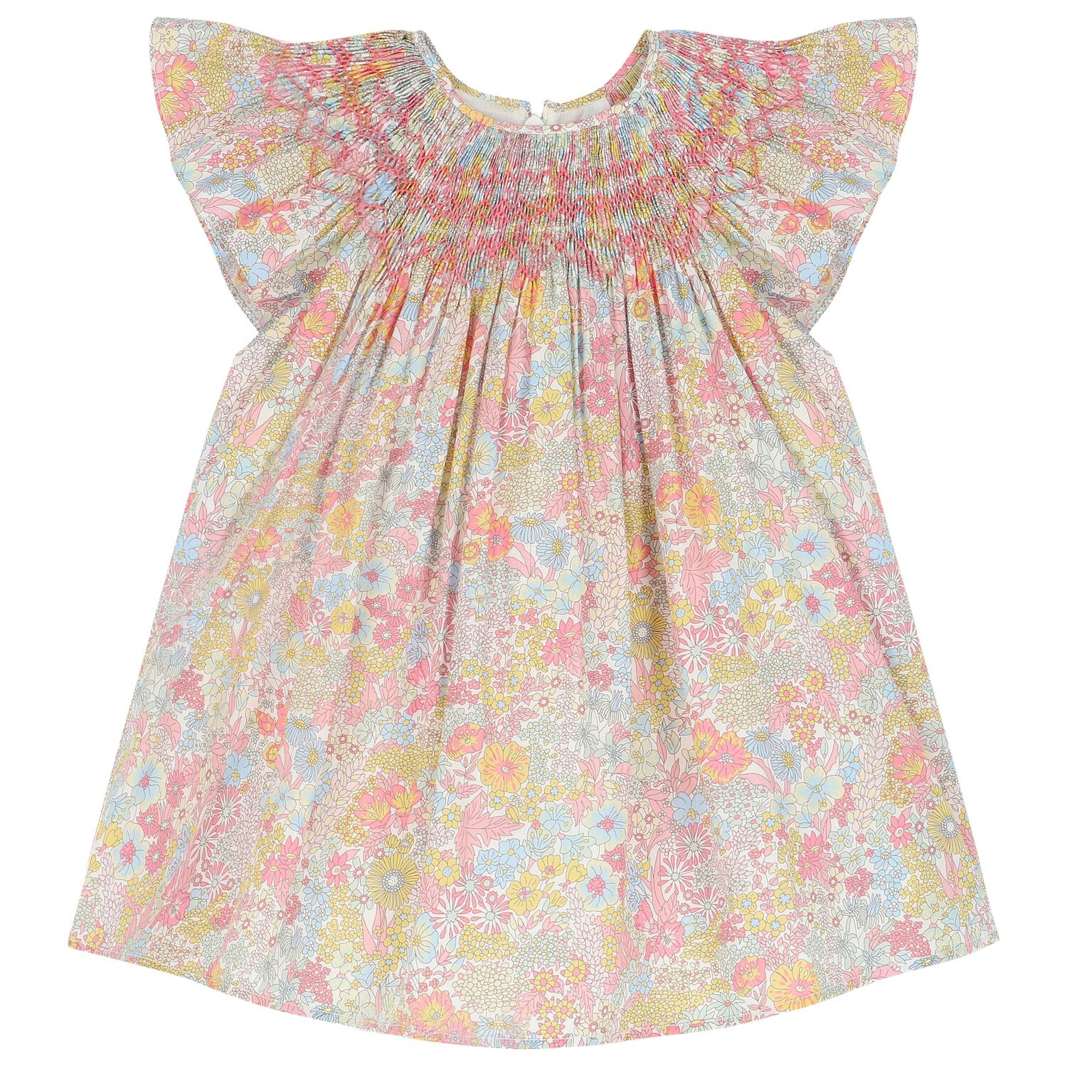 Younger Girls Blue, Yellow & Pink Liberty Dress, 2, hi-res