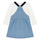 Younger Girls White & Blue Dress Set, 1, hi-res
