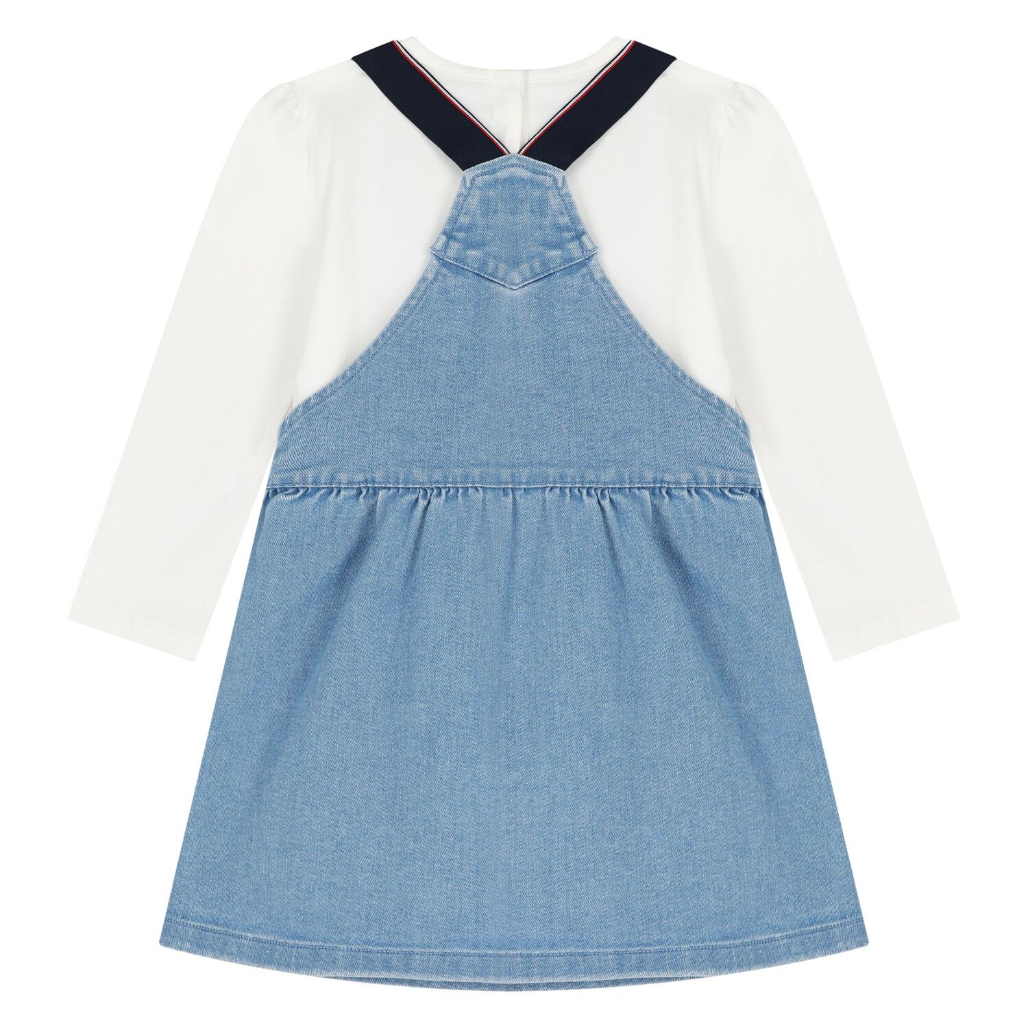 Younger Girls White & Blue Dress Set, 1, hi-res