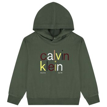 Boys Green Logo Hooded Top