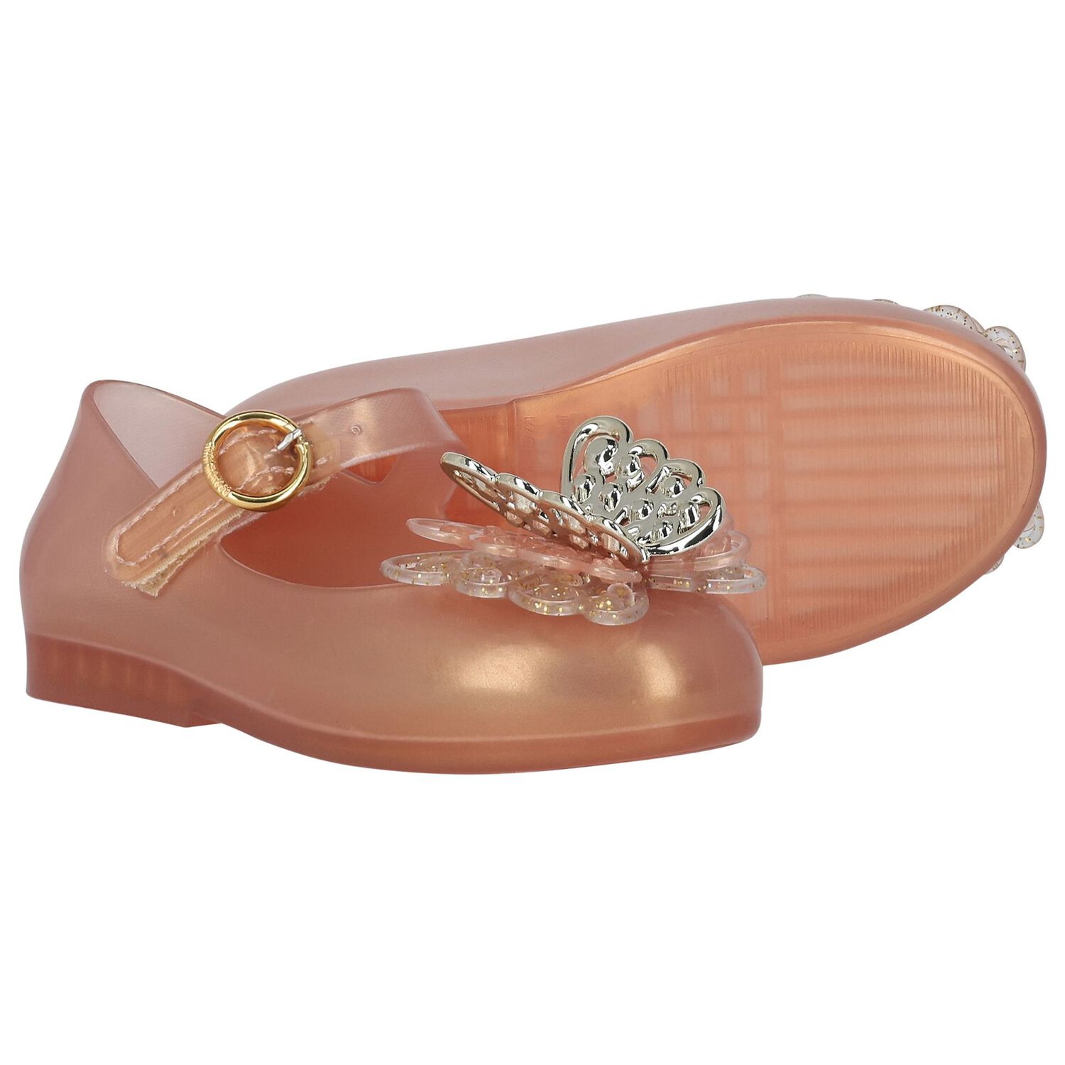 Girls Pink & Gold Butterly Jelly Shoes, 1, hi-res image number null