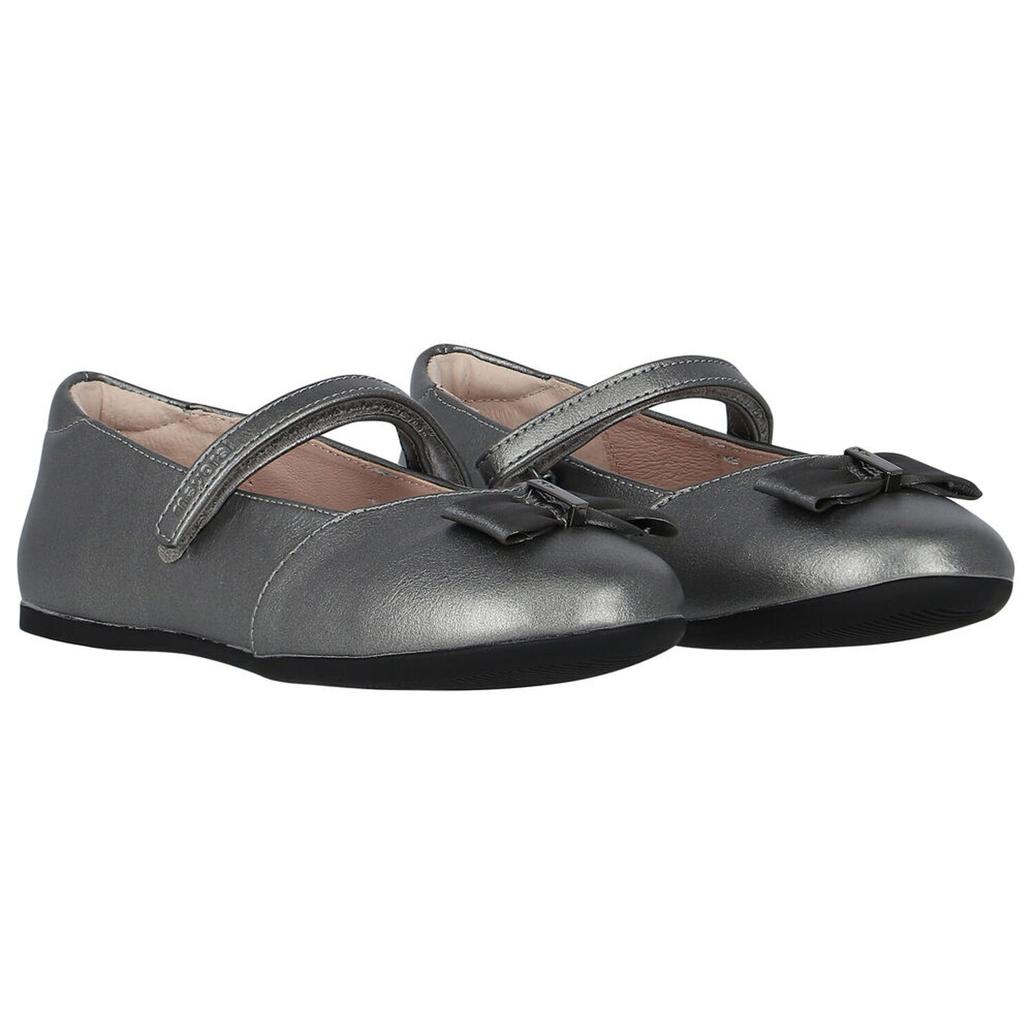 Girls Silver Bow Shoes, 3, hi-res