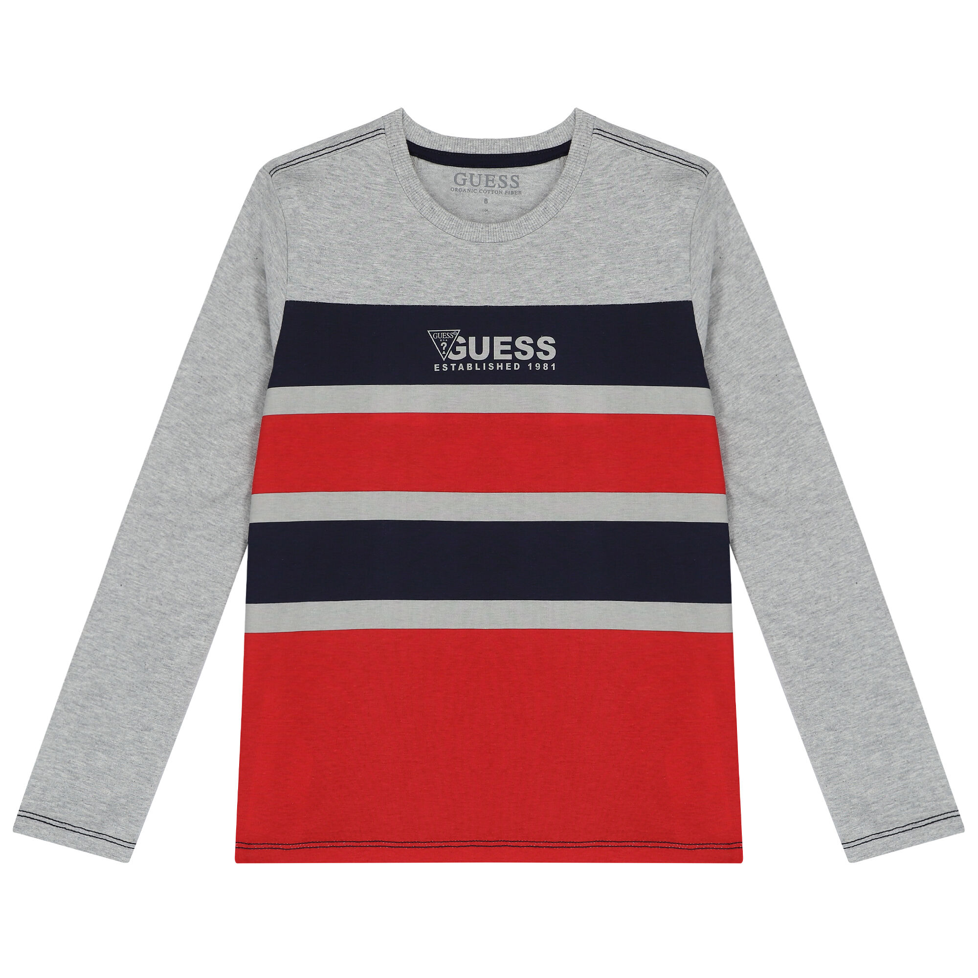 Guess Boys Grey Navy Red Logo Long Sleeve Top Junior Couture UK