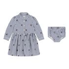 Baby Girls White & Blue Polo Bear Striped Dress Set, 1, hi-res