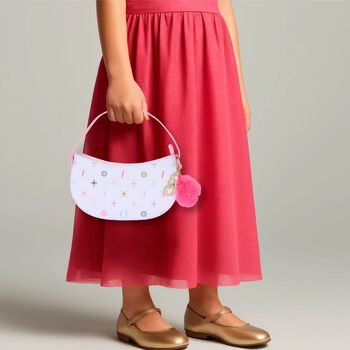 Girls White & Pink Leather Handbag ( 20CM )