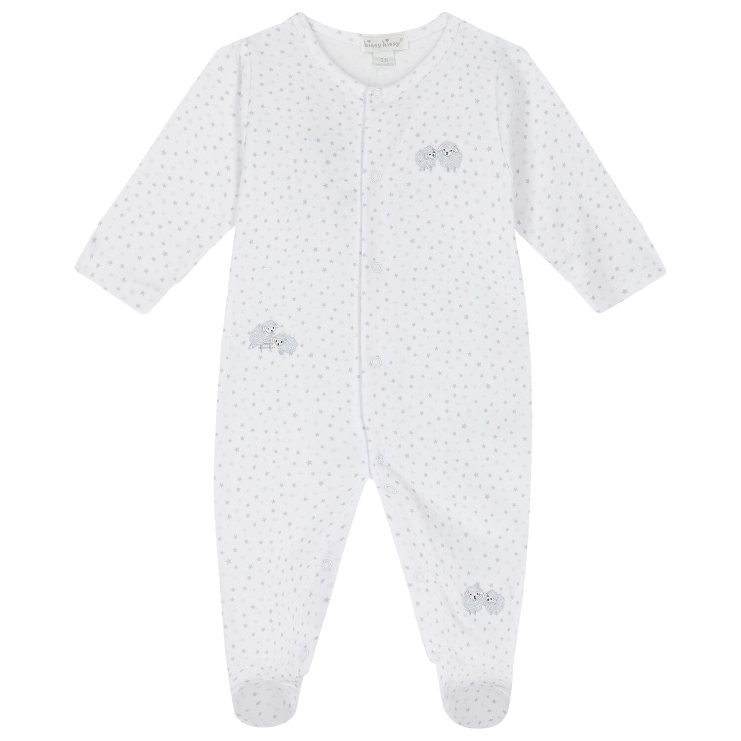 Grey & White Cotton Baby Sheep Babygrow, 1, hi-res