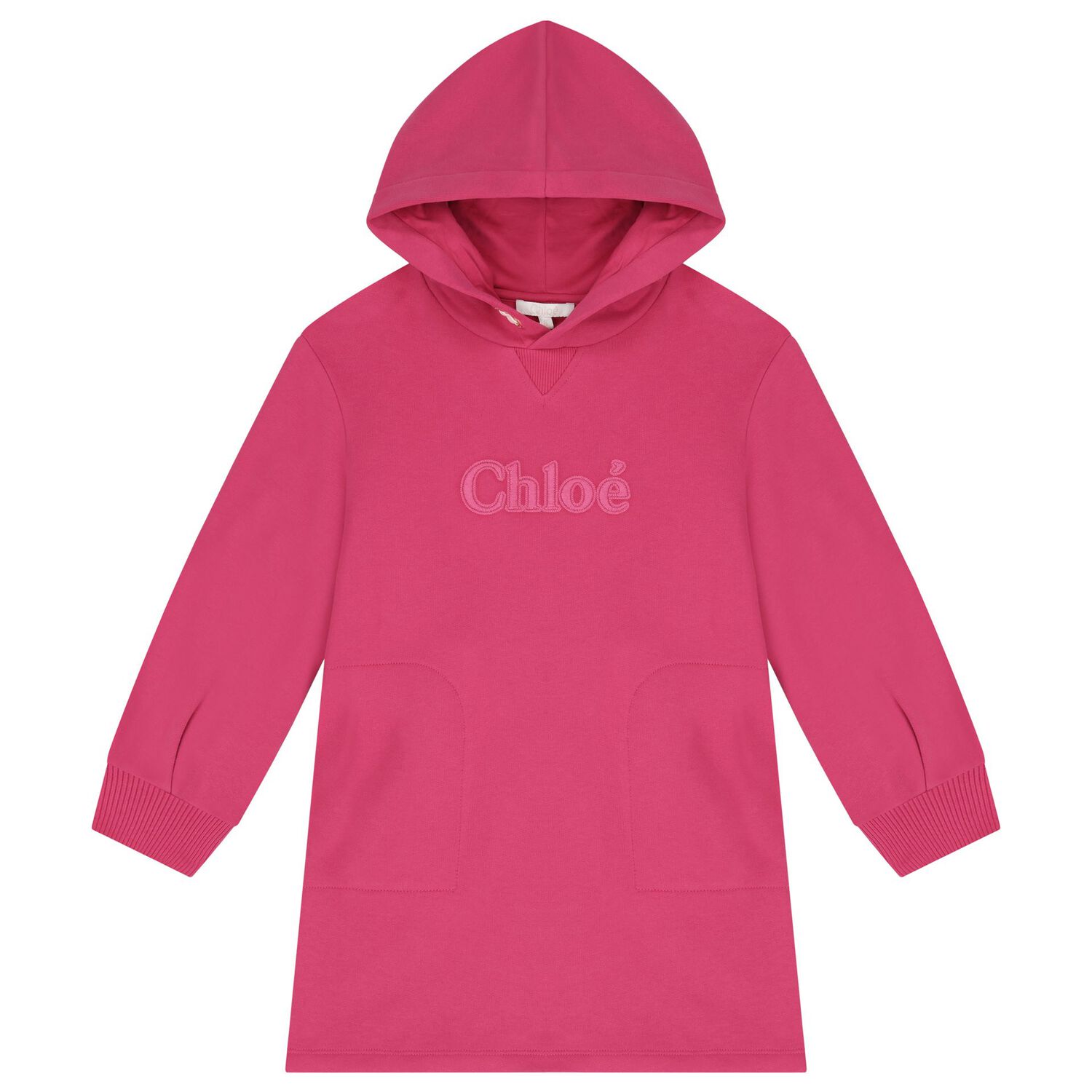 Girls Pink Logo Hooded Dress, 1, hi-res