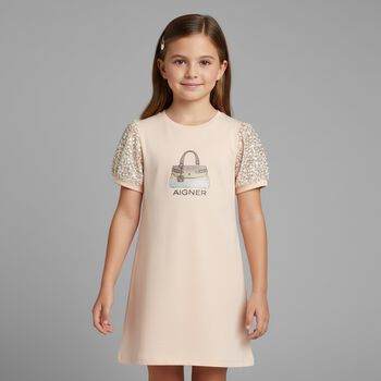 Girls Pink Bag Logo Dress