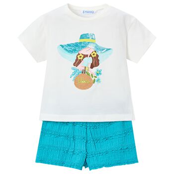 Girls White & Blue Shorts Set
