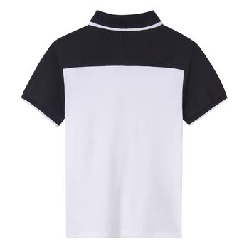 Boys White Colourblock Polo Shirt