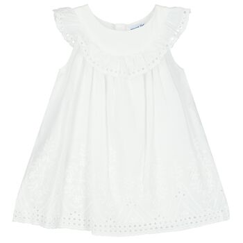 Younger Girls White Embroidered Dress