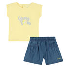 Baby Girls Yellow & Blue Logo Shorts Set, 1, hi-res