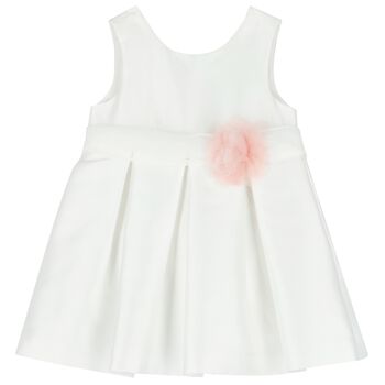 Younger Girls White Flower Satin Dress