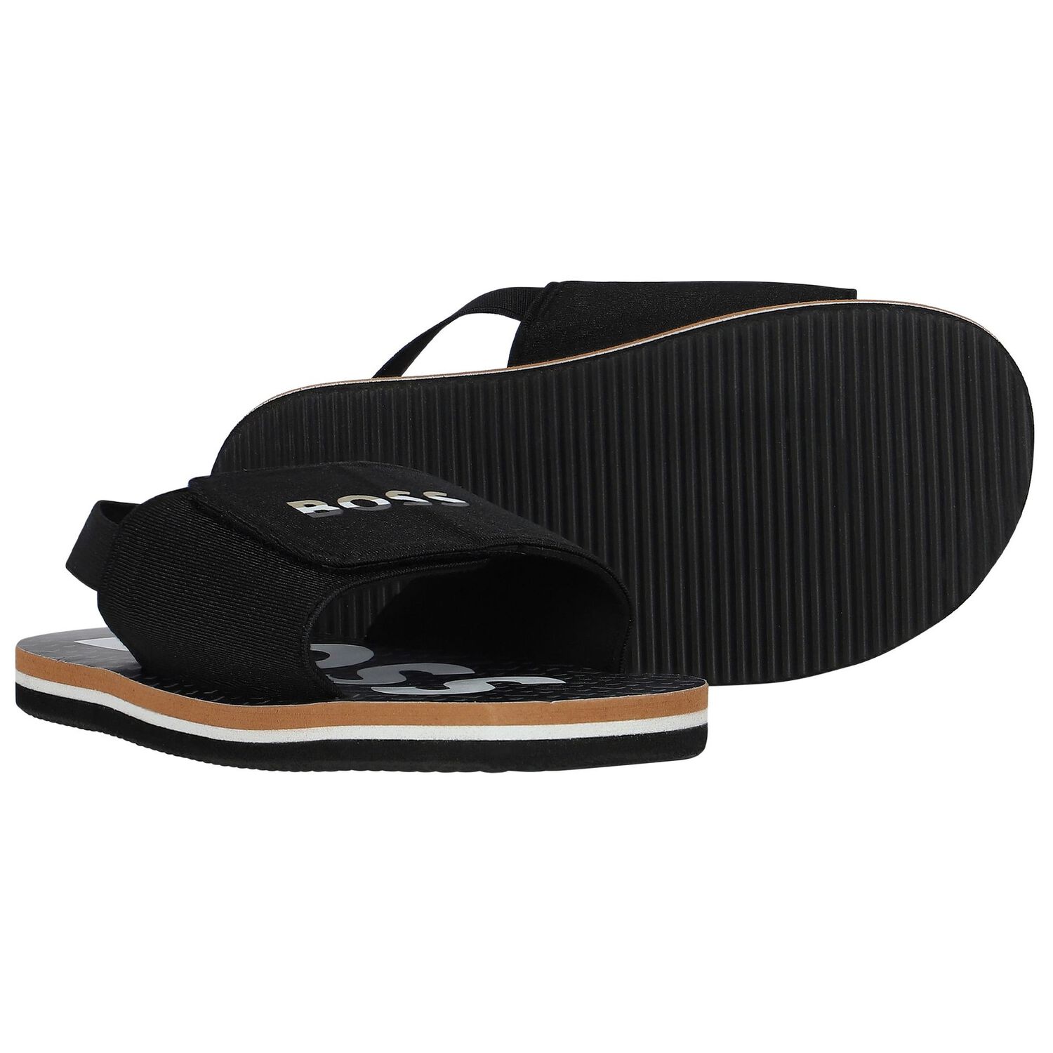 Boys Black Velcro Sandals, 1, hi-res