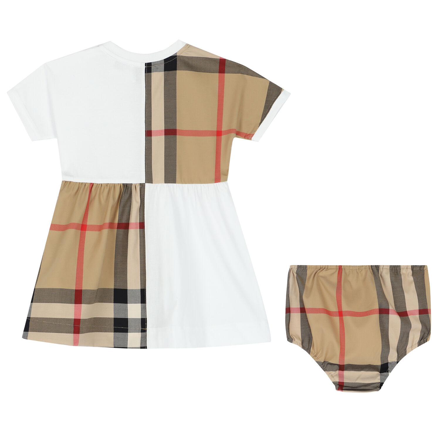 Baby Girls White & Beige Logo Dress Set, 1, hi-res image number null