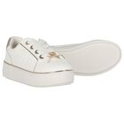 Girls Ivory & Gold Logo Trainers, 1, hi-res