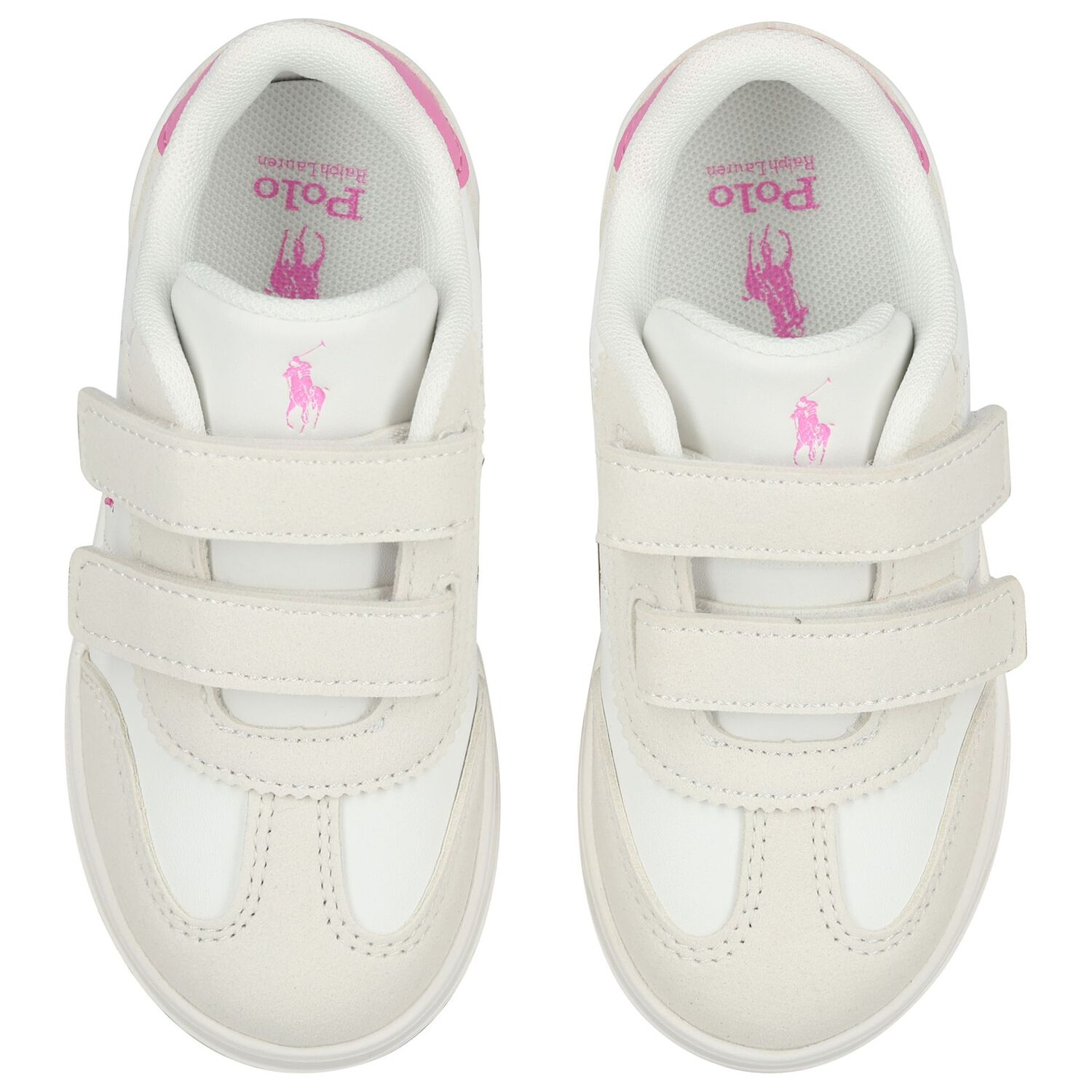 Girls White & Pink Logo Trainers , 1, hi-res