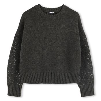 Girls Grey Embellished Knitted Jumper