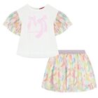 Girls White Bow Skirt Set, 1, hi-res