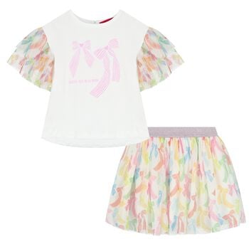 Girls White Bow Skirt Set
