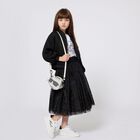 Girls Black Embellished Organza Skirt, 1, hi-res