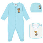 Blue Teddy Bear Logo Babygrow Set, 1, hi-res