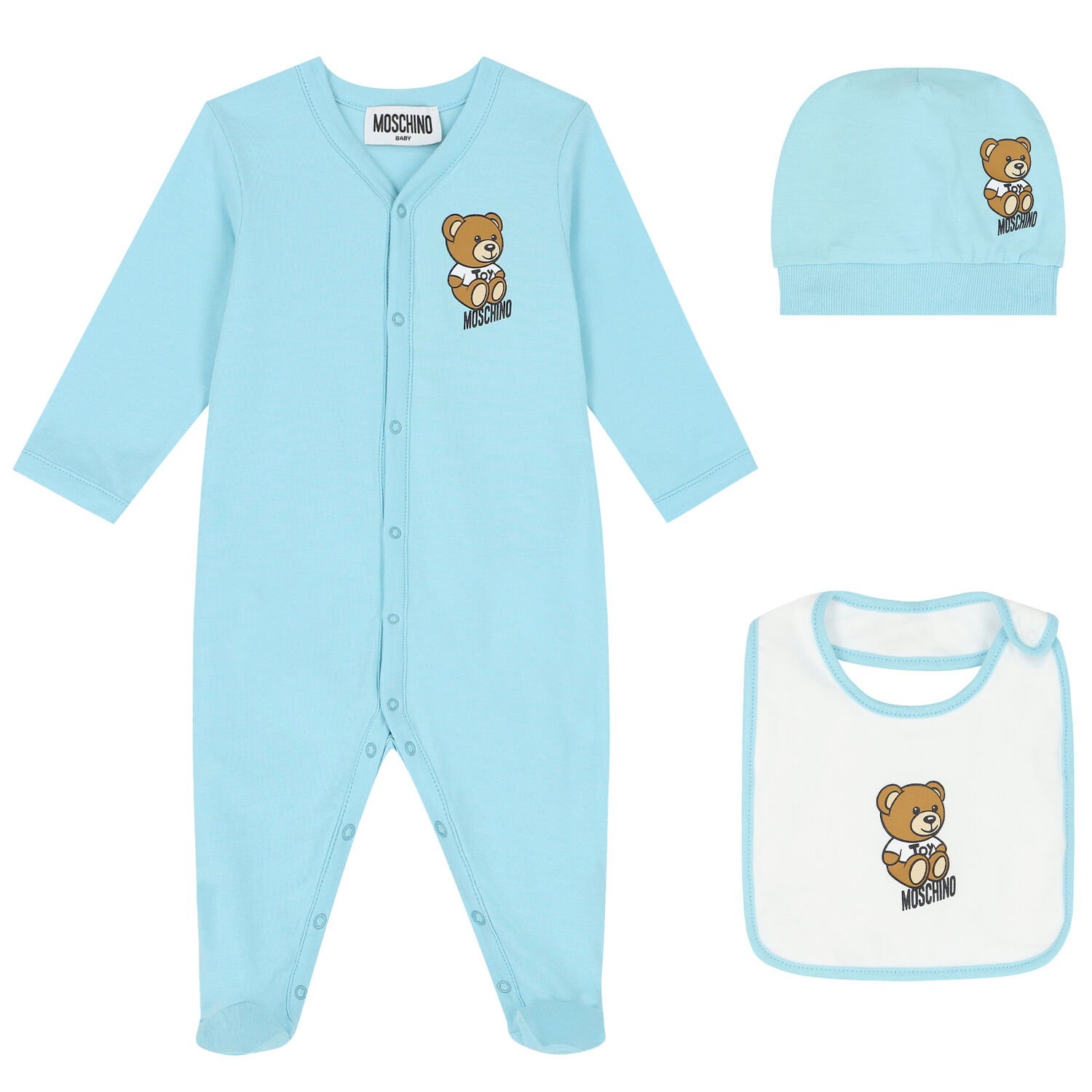 Blue Teddy Bear Logo Babygrow Set, 1, hi-res