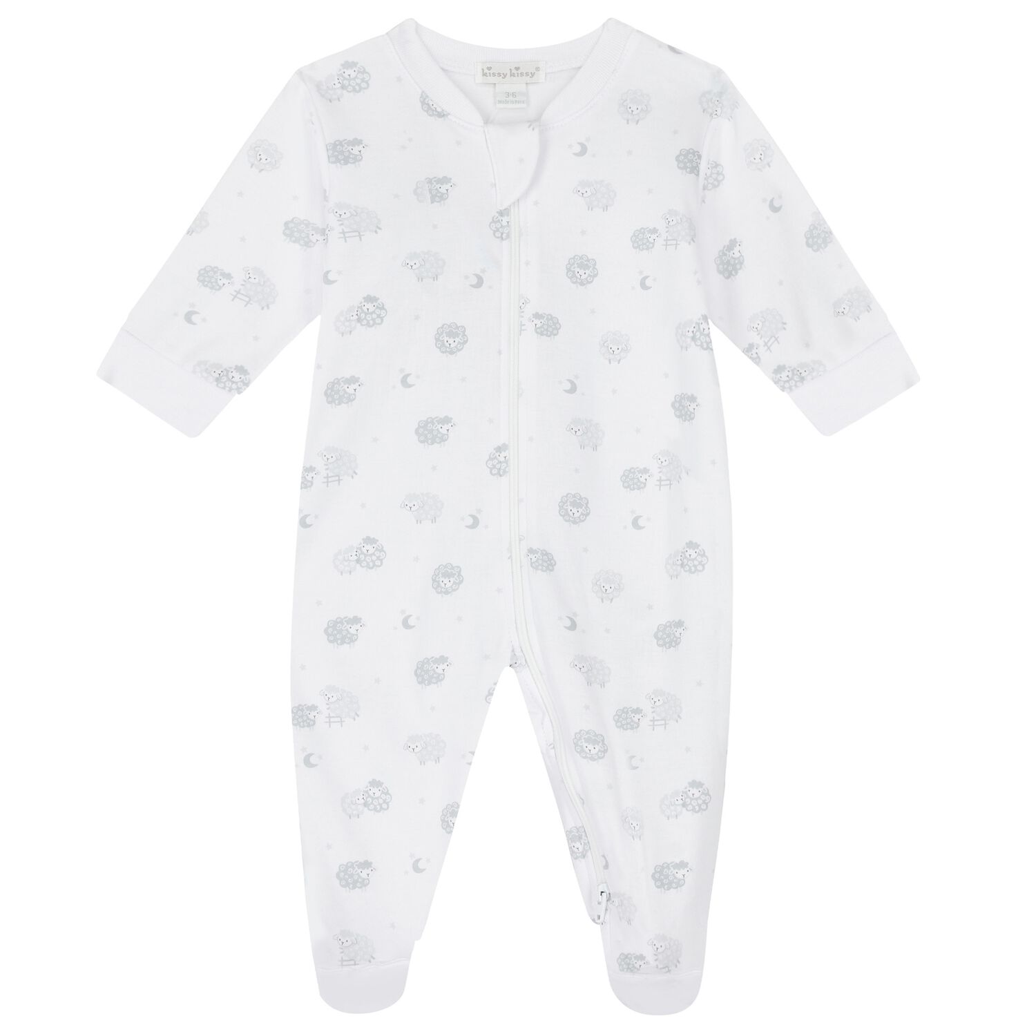 Grey & White Cotton Baby Sheep Babygrow, 1, hi-res