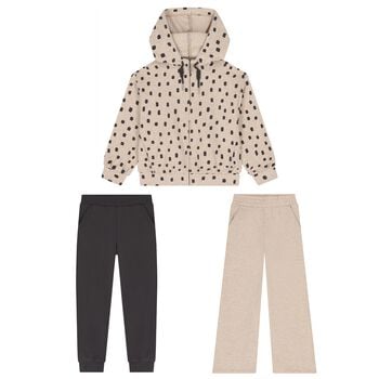 Girls Beige & Grey Spot Tracksuit ( 3 Piece )