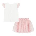 Baby Girls White & Pink Tulle Skirt Set, 2, hi-res