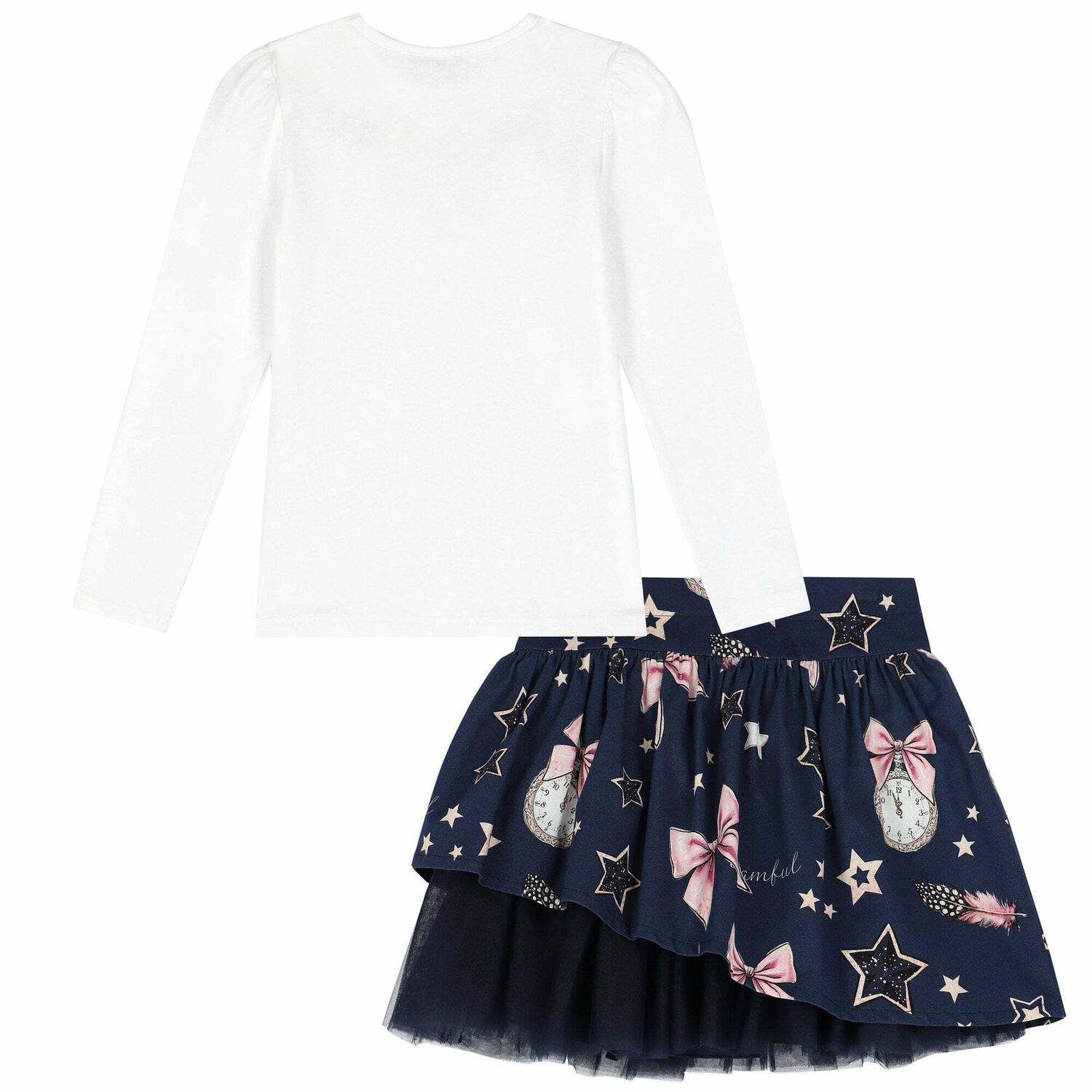 Girls White & Navy Skirt Set, 1, hi-res