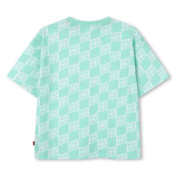 Boys Aqua & White Check Logo T-Shirt
