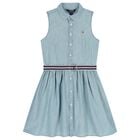 Girls Blue Logo Sleeveless Dress, 1, hi-res