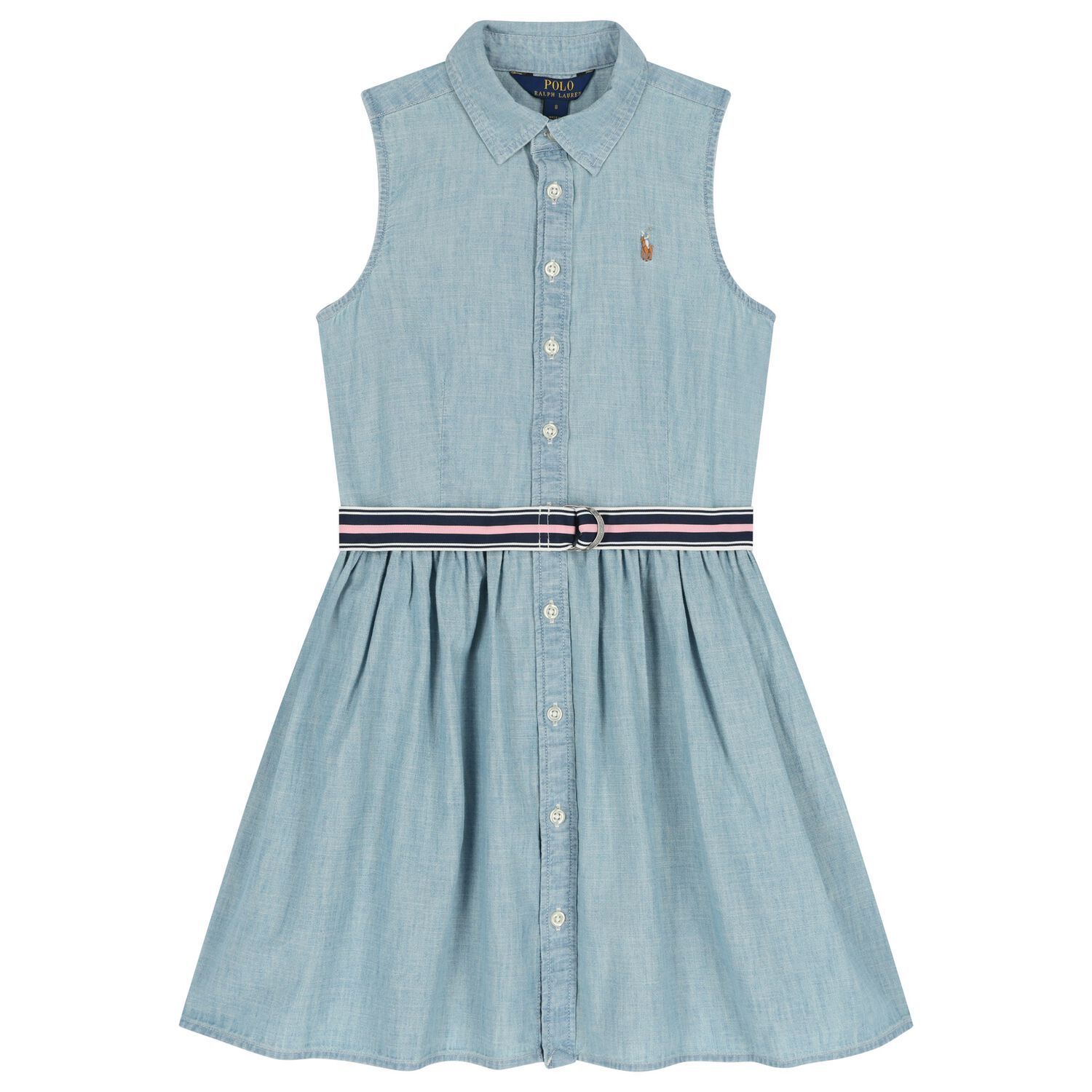 Girls Blue Logo Sleeveless Dress, 1, hi-res