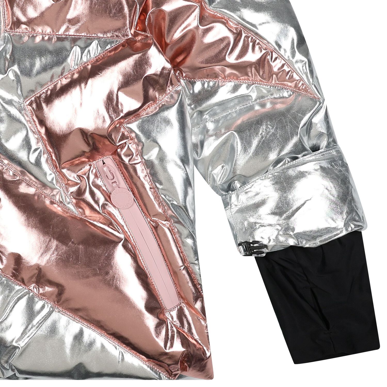 Girls Silver Metallic Star Puffer Jacket, 1, hi-res
