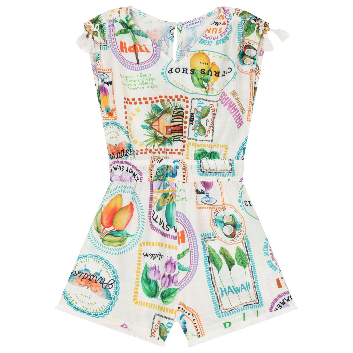 Girls Ivory Tassel Playsuit, 2, hi-res image number null