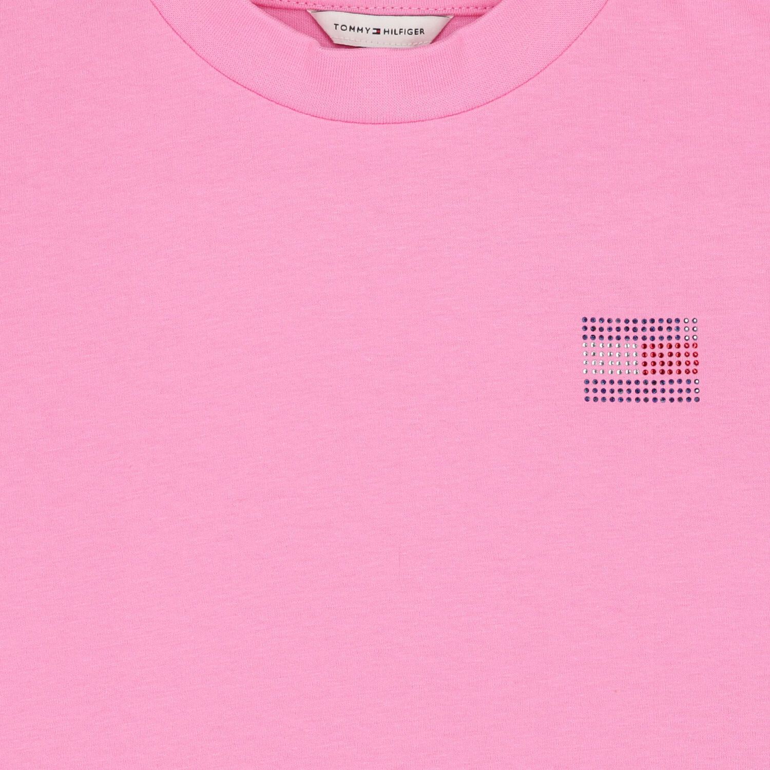 Girls Pink Embellished Logo T-Shirt, 2, hi-res
