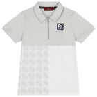 Boys White & Grey Logo Polo Shirt, 1, hi-res