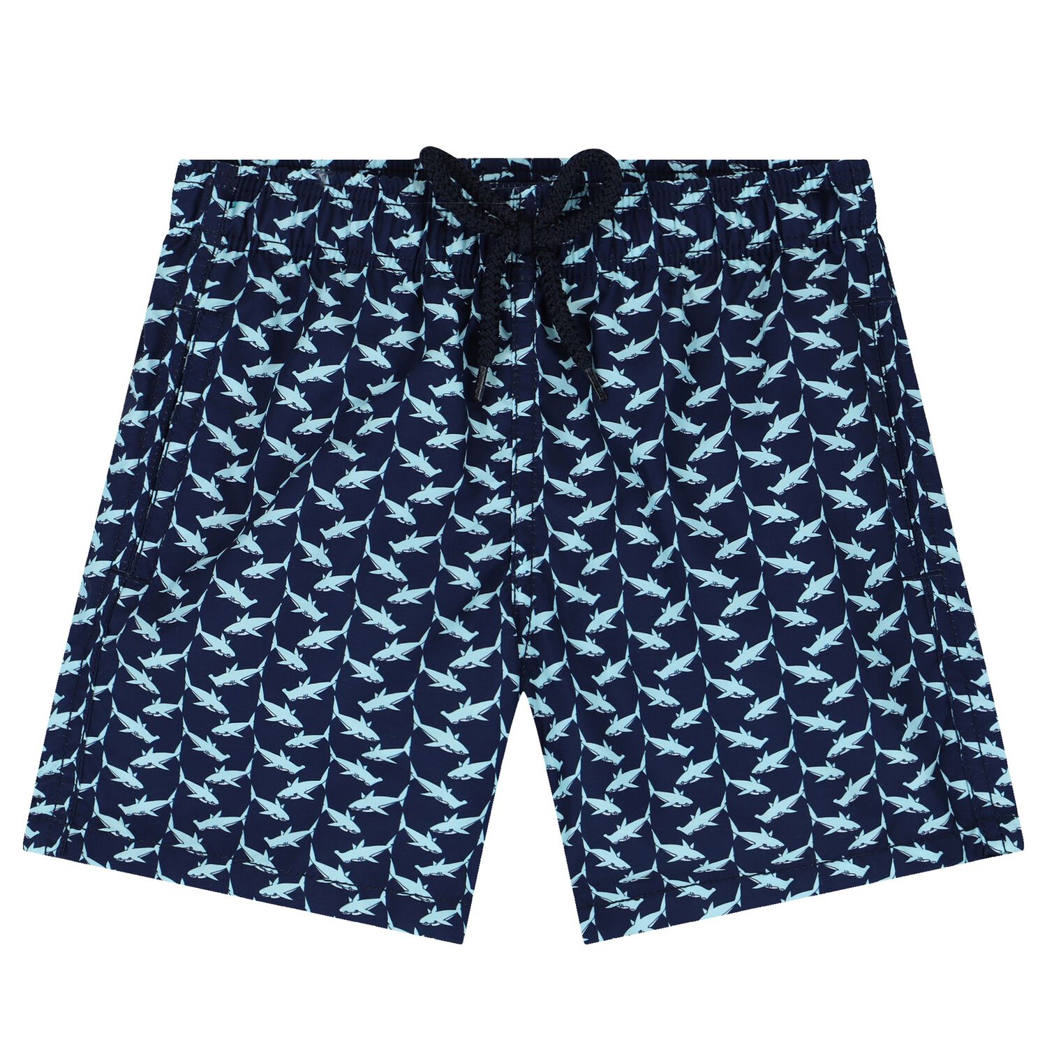 Boys Navy Blue Sharks Swim Shorts, 1, hi-res image number null