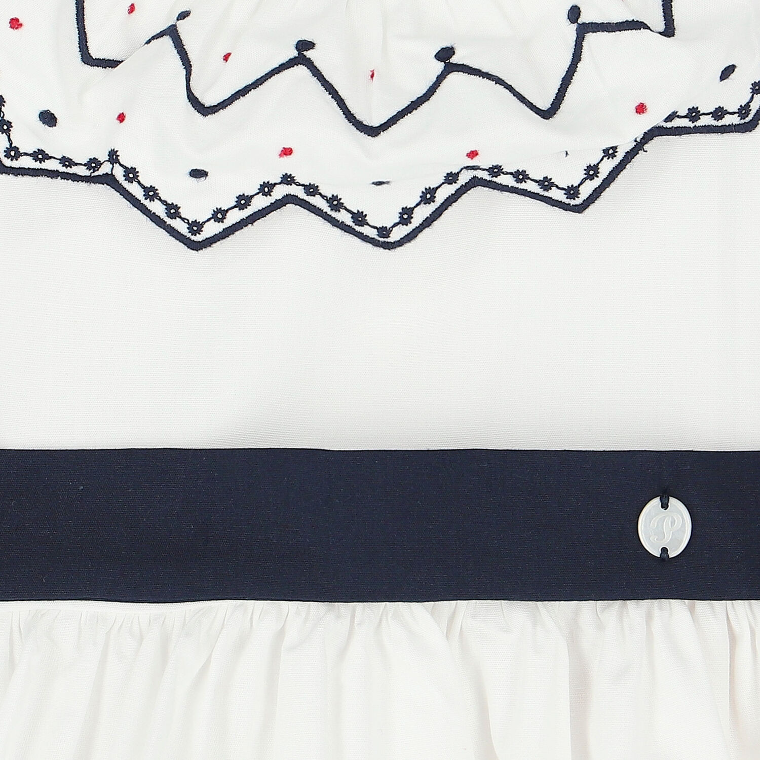 Younger Girls White & Navy Blue Dress, 1, hi-res