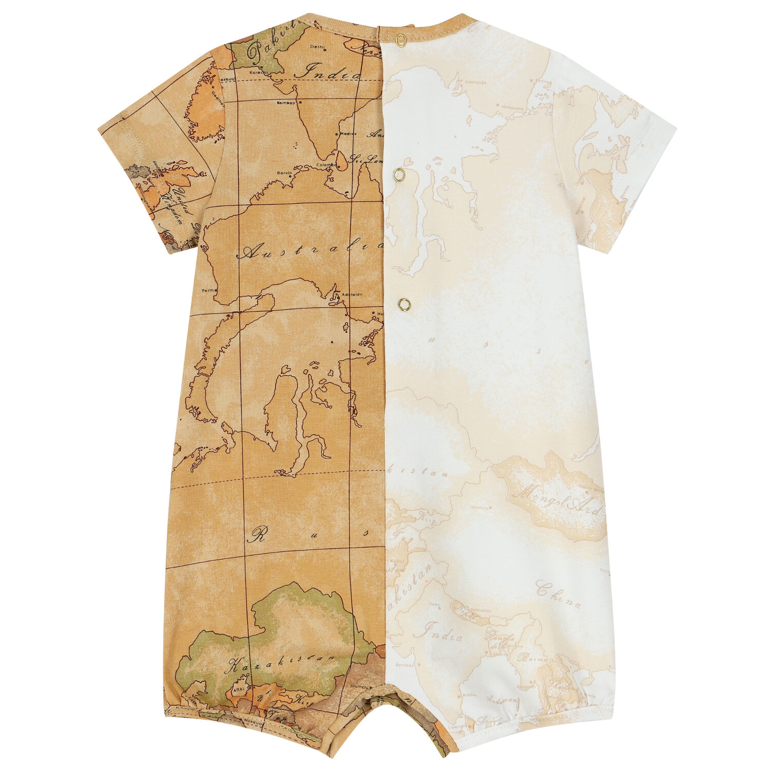 Beige Logo Geo Map Romper, 1, hi-res