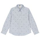 Boys White & Blue Striped Logo Shirt, 2, hi-res